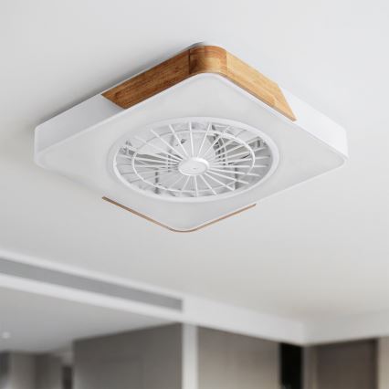 Brilagi - LED-himmennettävä kattovalaisin tuulettimella LED/38W/230V 3000-6500K 3000-6500K 50x50 cm valkoinen/tammi + kaukosäädin