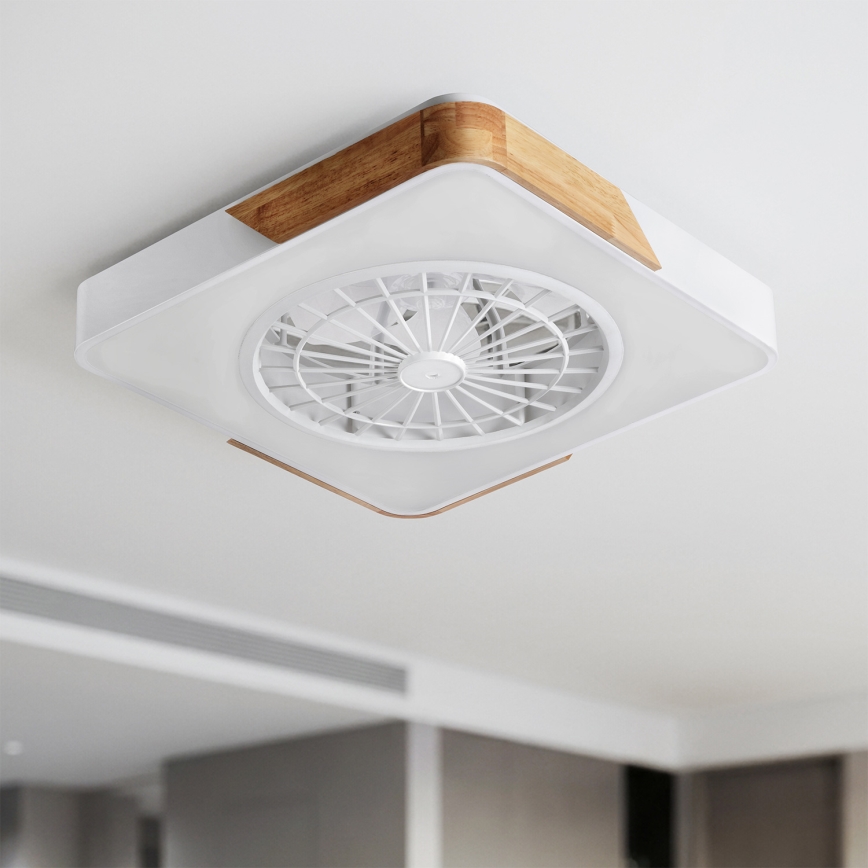 Brilagi - LED-himmennettävä kattovalaisin tuulettimella LED/38W/230V 3000-6500K 3000-6500K 50x50 cm valkoinen/tammi + kaukosäädin