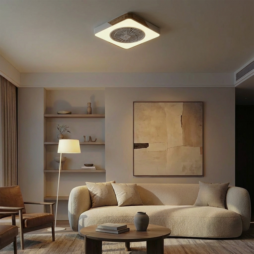 Brilagi - LED-himmennettävä kattovalaisin tuulettimella LED/38W/230V 3000-6500K 3000-6500K 50x50 cm valkoinen/tammi + kaukosäädin