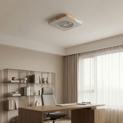 Brilagi - LED-himmennettävä kattovalaisin tuulettimella LED/38W/230V 3000-6500K 3000-6500K 50x50 cm valkoinen/tammi + kaukosäädin