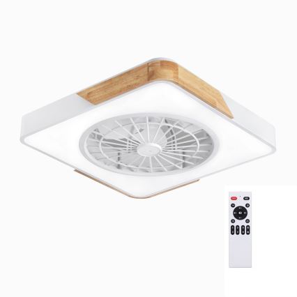 Brilagi - LED-himmennettävä kattovalaisin tuulettimella LED/38W/230V 3000-6500K 3000-6500K 50x50 cm valkoinen/tammi + kaukosäädin