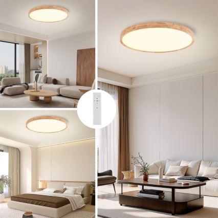 Brilagi - himmennettävä WOODROUND LED/70W/230V 3000–6000K halkaisija 80 cm puu CRI 90 + kaukosäädin