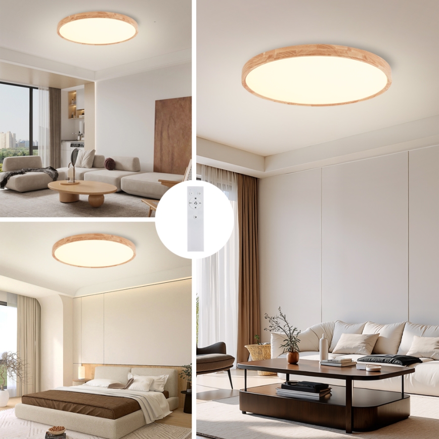 Brilagi - himmennettävä WOODROUND LED/70W/230V 3000–6000K halkaisija 80 cm puu CRI 90 + kaukosäädin