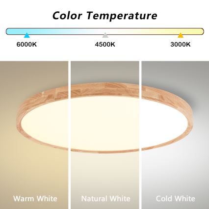 Brilagi - himmennettävä WOODROUND LED/70W/230V 3000–6000K halkaisija 80 cm puu CRI 90 + kaukosäädin