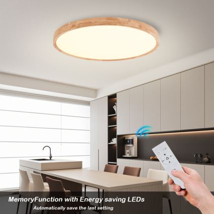 Brilagi - himmennettävä WOODROUND LED/70W/230V 3000–6000K halkaisija 80 cm puu CRI 90 + kaukosäädin
