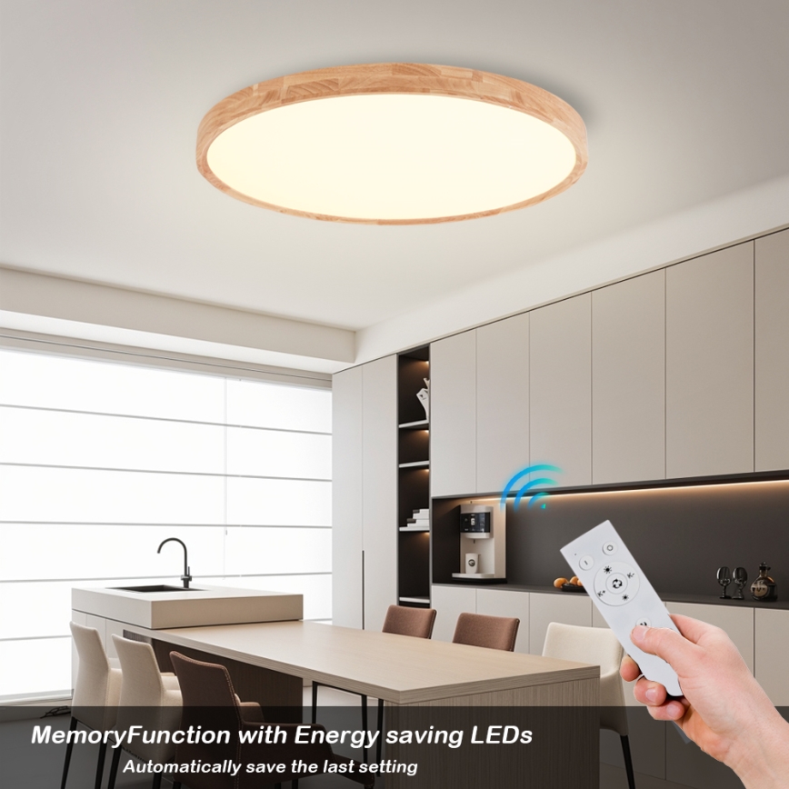 Brilagi - himmennettävä WOODROUND LED/70W/230V 3000–6000K halkaisija 80 cm puu CRI 90 + kaukosäädin