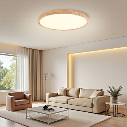 Brilagi - himmennettävä WOODROUND LED/70W/230V 3000–6000K halkaisija 80 cm puu CRI 90 + kaukosäädin