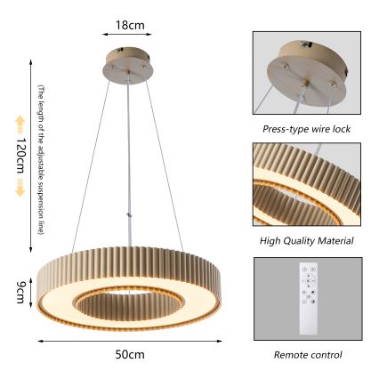 Brilagi - LUMIX LED-himmennettävä riippuvalaisin vaijerilla LED/48W/230V 3000-6000K beige halkaisija 50 cm + kaukosäädin