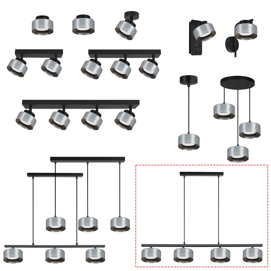 BRILAGI - LED RGB+CCT himmennettävä riippuvalaisin vaijerilla AURA LUX 4xGX53/14W/230V 2700-6500K Wi-Fi Tuya musta/savunharmaa