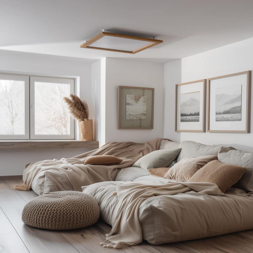 Brilagi - LED-himmennettävä kattovalaisin SLIMFRAME WOOD LED/58W/230V 64x64 cm 3000-6000K ruskea + kaukosäädin