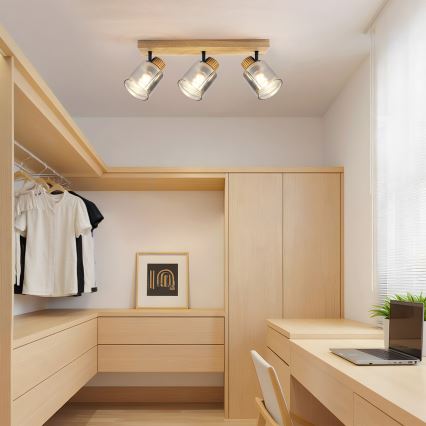 Brilagi - HYGGE-kohdevalaisin 3xE14/15W/230V puu/savunvärinen