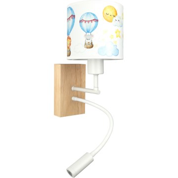 BRILAGI - joustava LED-lastenseinävalaisin BOBO WOOD 1xE27/25W/230V + LED/3W tammi/valkoinen/eläinhahmot