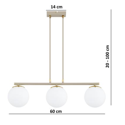 Brilagi - Kaapelikiinnitteinen riippuvalaisin MILO ECRU 3xE27/60W/230V beige/kultainen