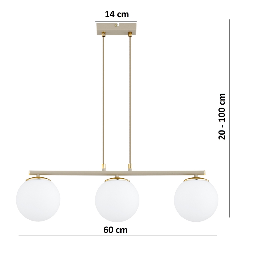 Brilagi - Kaapelikiinnitteinen riippuvalaisin MILO ECRU 3xE27/60W/230V beige/kultainen