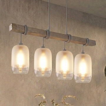 BRILAGI - Kaapelikiinnitteinen riippuvalaisin WOOD GLASS 4xE27/60W/230V mänty/harmaa/valkoinen