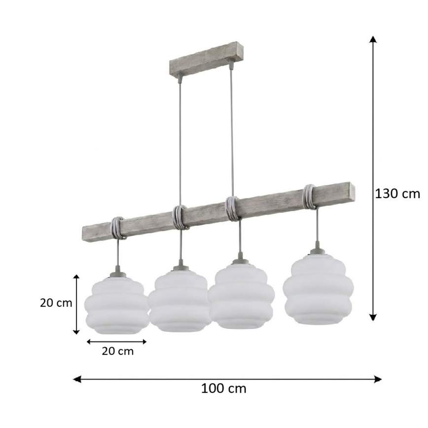 BRILAGI - Kaapelikiinnitteinen riippuvalaisin WOOD GLASS 4xE27/60W/230V mänty/harmaa/valkoinen
