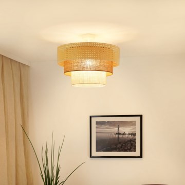 Brilagi - Katto- tai seinävalaisin CEDAR LUNETA 1xE27/15W/230V halkaisija 45 cm rottinki/ruskea/kerma