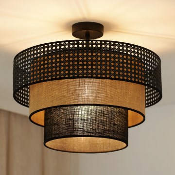 Brilagi - Kattoasennettava kattovalaisin DAKOTA LUNETA 1xE27/15W/230V halkaisija 45 cm musta/rottinki