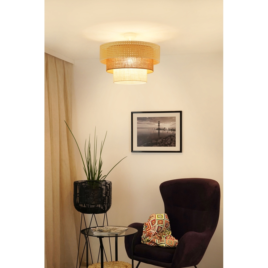 Brilagi - Katto- tai seinävalaisin CEDAR LUNETA 1xE27/15W/230V halkaisija 45 cm rottinki/ruskea/kerma