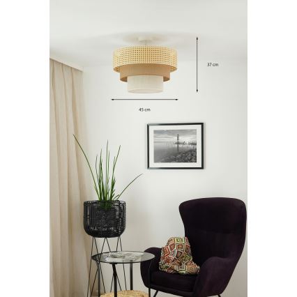 Brilagi - Katto- tai seinävalaisin CEDAR LUNETA 1xE27/15W/230V halkaisija 45 cm rottinki/ruskea/kerma