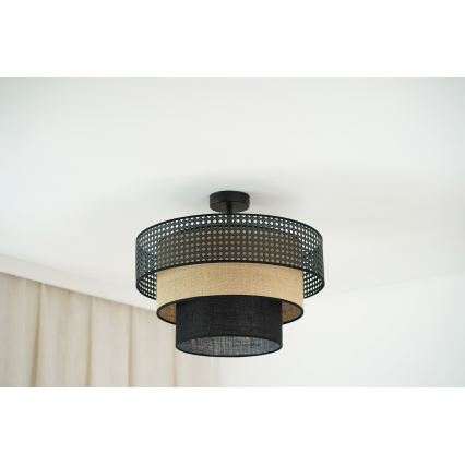 Brilagi - Kattoasennettava kattovalaisin DAKOTA LUNETA 1xE27/15W/230V halkaisija 45 cm musta/rottinki