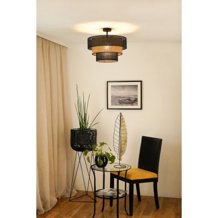 Brilagi - Kattoasennettava kattovalaisin DAKOTA LUNETA 1xE27/15W/230V halkaisija 45 cm musta/rottinki