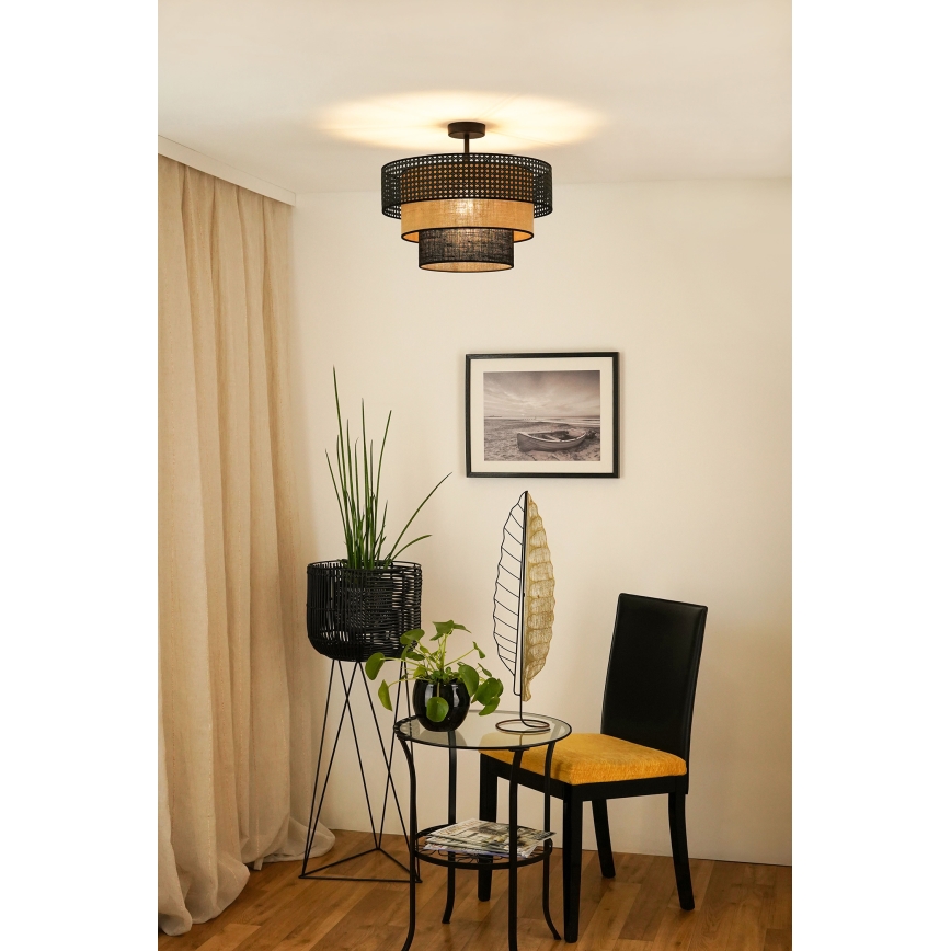 Brilagi - Kattoasennettava kattovalaisin DAKOTA LUNETA 1xE27/15W/230V halkaisija 45 cm musta/rottinki