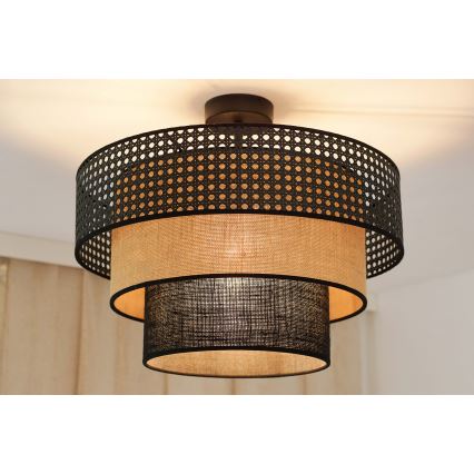 Brilagi - Kattoasennettava kattovalaisin DAKOTA LUNETA 1xE27/15W/230V halkaisija 45 cm musta/rottinki