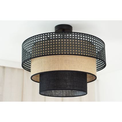 Brilagi - Kattoasennettava kattovalaisin DAKOTA LUNETA 1xE27/15W/230V halkaisija 45 cm musta/rottinki