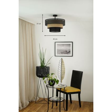 Brilagi - Kattoasennettava kattovalaisin DAKOTA LUNETA 1xE27/15W/230V halkaisija 45 cm musta/rottinki