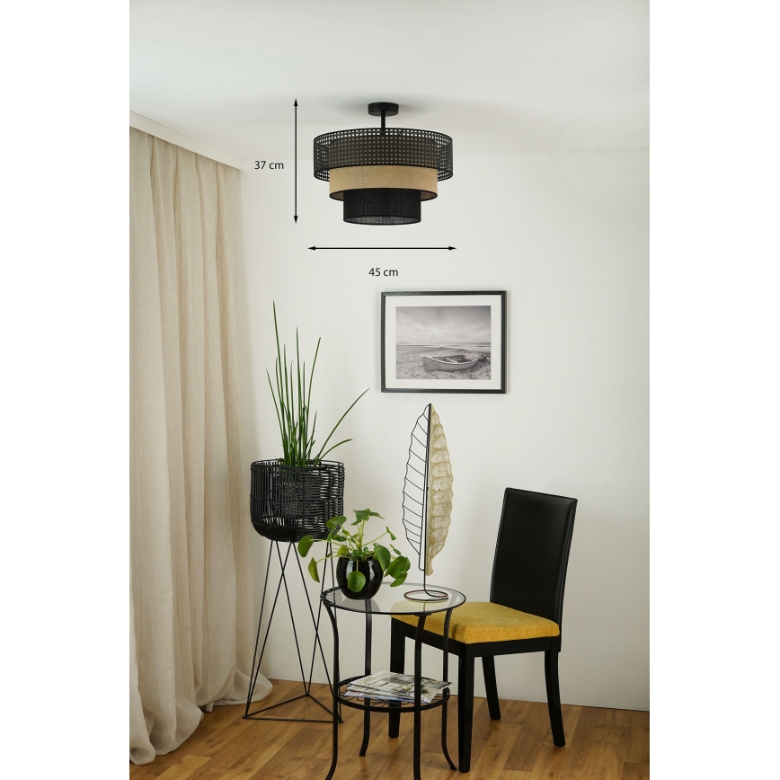 Brilagi - Kattoasennettava kattovalaisin DAKOTA LUNETA 1xE27/15W/230V halkaisija 45 cm musta/rottinki