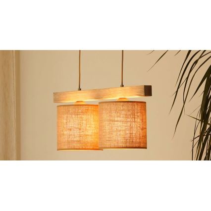 Brilagi - Kattokruunu johdossa FOREST 2xE27/15W/230V mänty/ruskea