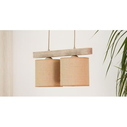 Brilagi - Kattokruunu johdossa FOREST 2xE27/15W/230V mänty/ruskea