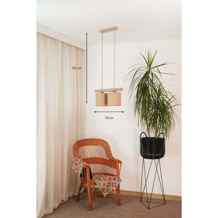 Brilagi - Kattokruunu johdossa FOREST 2xE27/15W/230V mänty/ruskea