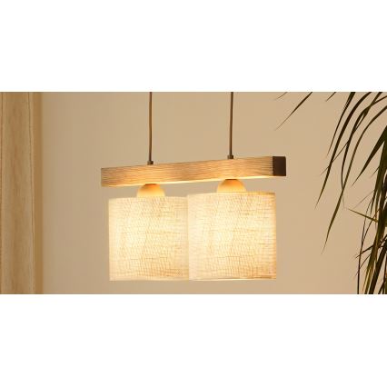 Brilagi - Kattokruunu johdossa FOREST 2xE27/15W/230V mänty/ruskea/kerma