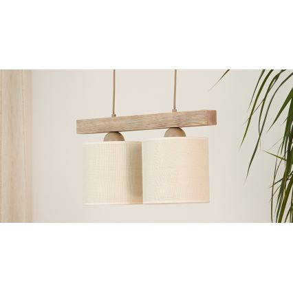 Brilagi - Kattokruunu johdossa FOREST 2xE27/15W/230V mänty/ruskea/kerma