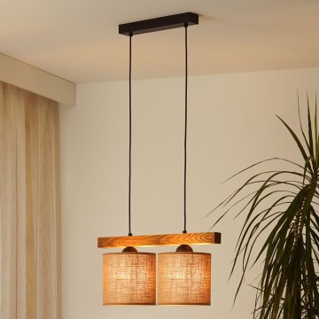 Brilagi - Kattokruunu johdossa FOREST 2xE27/15W/230V mänty/ruskea/musta