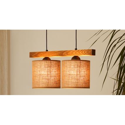 Brilagi - Kattokruunu johdossa FOREST 2xE27/15W/230V mänty/ruskea/musta