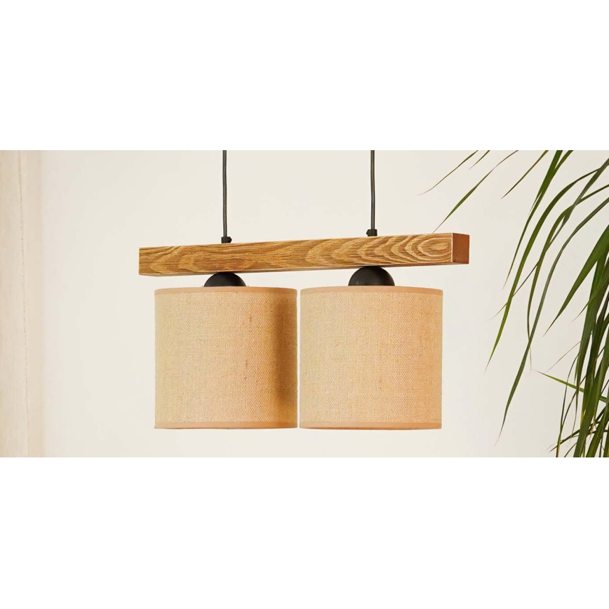 Brilagi - Kattokruunu johdossa FOREST 2xE27/15W/230V mänty/ruskea/musta