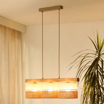 Brilagi - Kattokruunu johdossa FOREST 3xE27/15W/230V mänty/beige/kerma