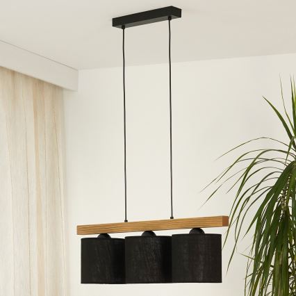 Brilagi - Kattokruunu johdossa FOREST 3xE27/15W/230V mänty/musta