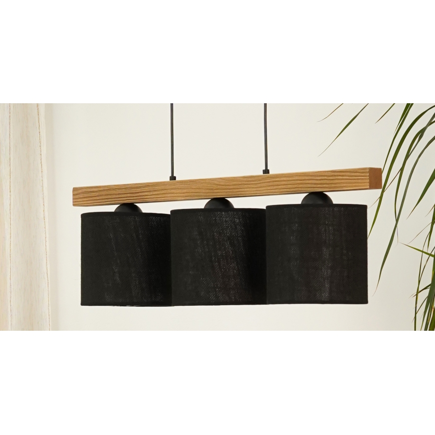 Brilagi - Kattokruunu johdossa FOREST 3xE27/15W/230V mänty/musta