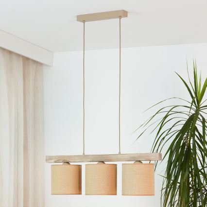 Brilagi - Kattokruunu johdossa FOREST 3xE27/15W/230V mänty/ruskea