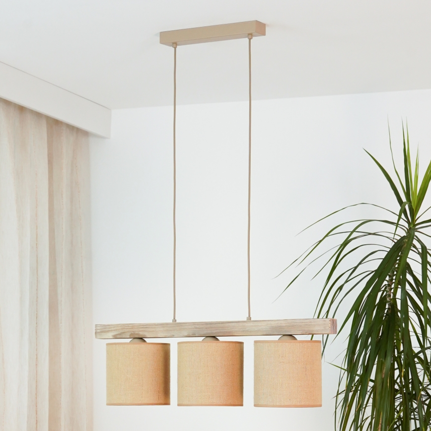 Brilagi - Kattokruunu johdossa FOREST 3xE27/15W/230V mänty/ruskea