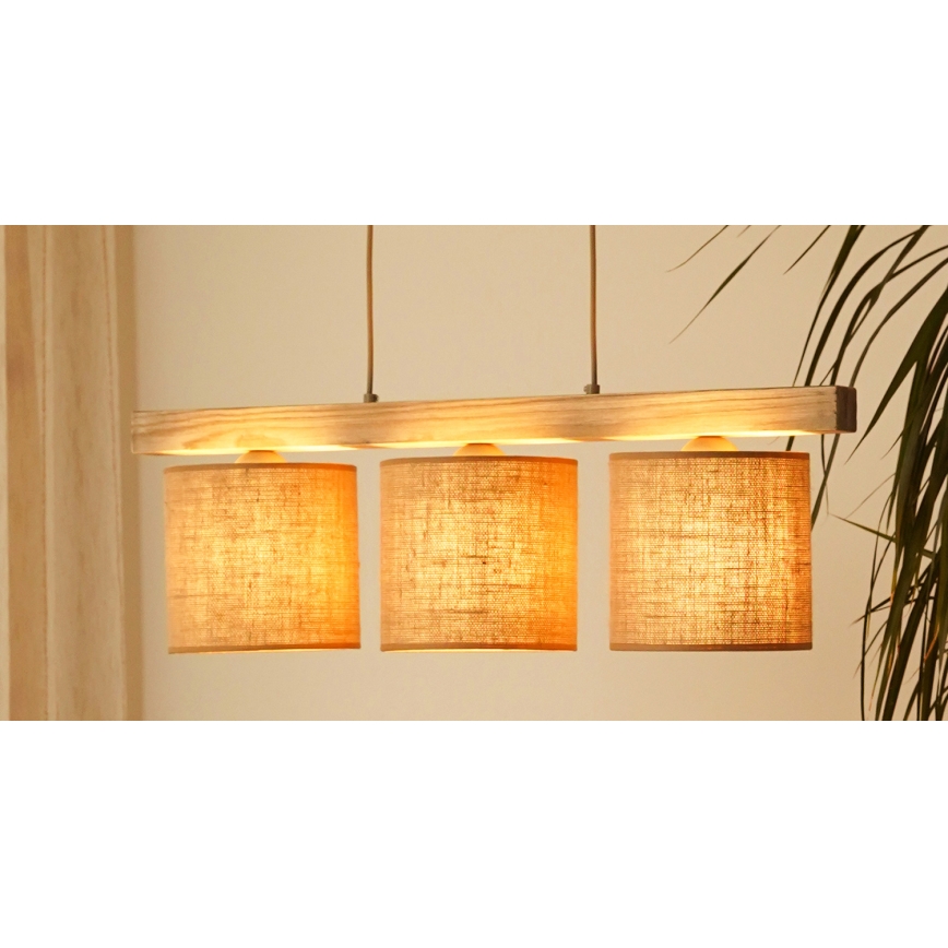 Brilagi - Kattokruunu johdossa FOREST 3xE27/15W/230V mänty/ruskea