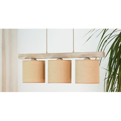 Brilagi - Kattokruunu johdossa FOREST 3xE27/15W/230V mänty/ruskea