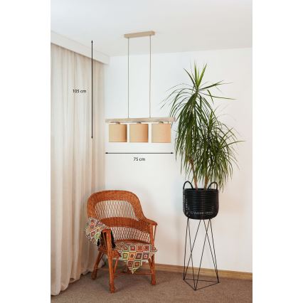 Brilagi - Kattokruunu johdossa FOREST 3xE27/15W/230V mänty/ruskea