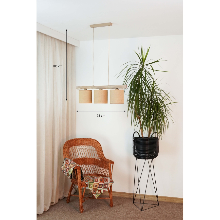 Brilagi - Kattokruunu johdossa FOREST 3xE27/15W/230V mänty/ruskea