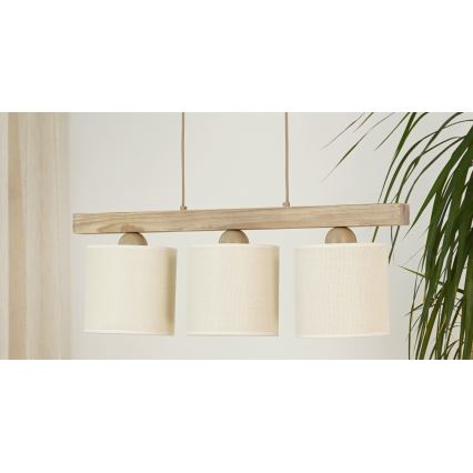 Brilagi - Kattokruunu johdossa FOREST 3xE27/15W/230V mänty/ruskea/kerma