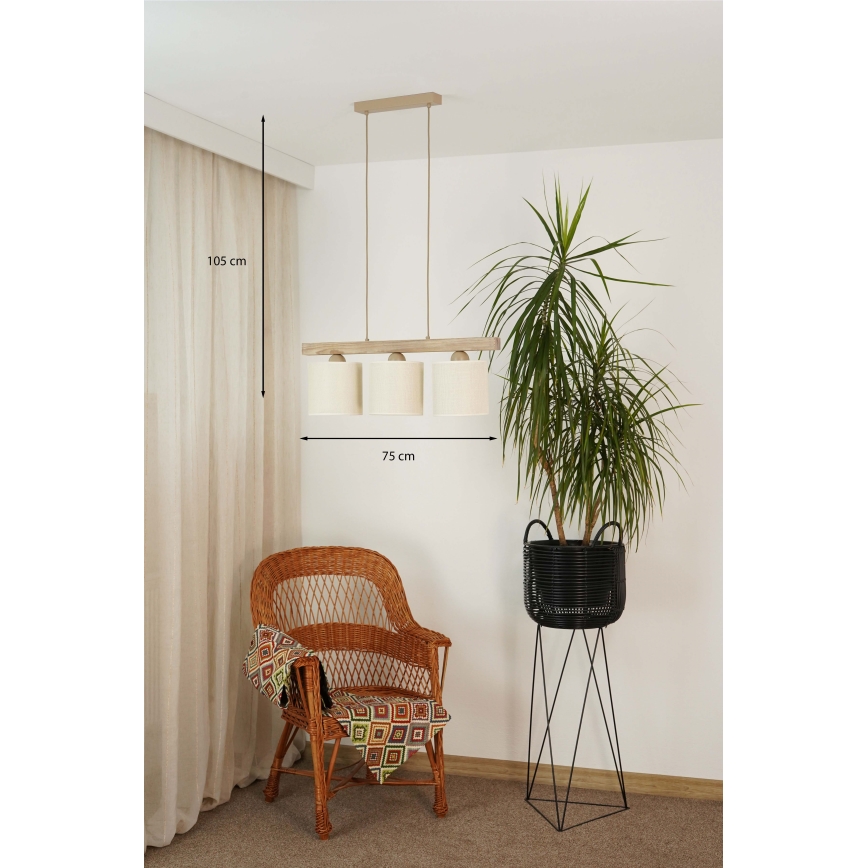 Brilagi - Kattokruunu johdossa FOREST 3xE27/15W/230V mänty/ruskea/kerma